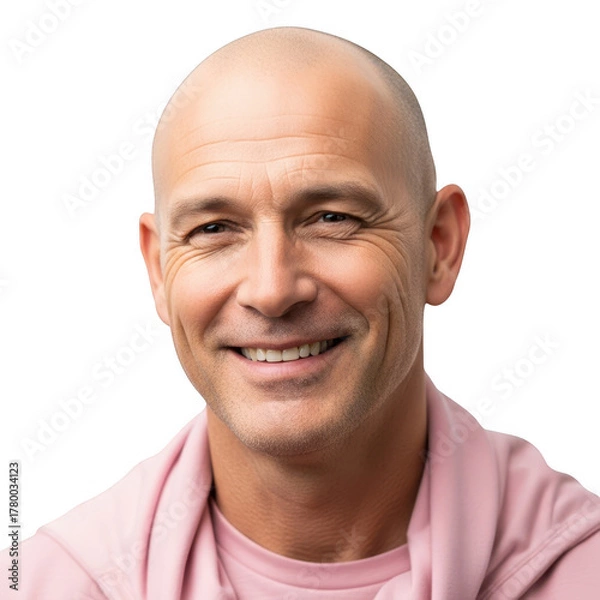 Fototapeta Bald man smiling wearing pink top isolated on transparent background