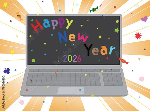 Fototapeta 2026年の新年の挨拶のイラスト素材。