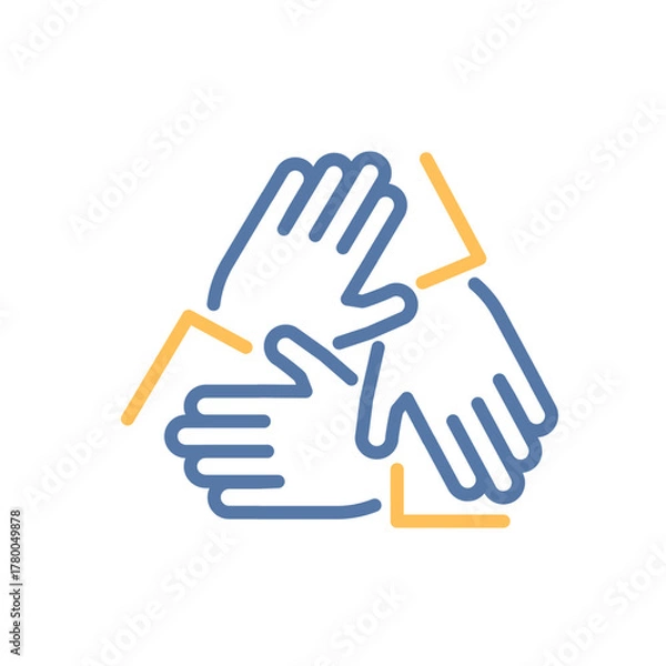 Fototapeta Hands together in triangle icon.  Vector thin line illustration. Editable stroke