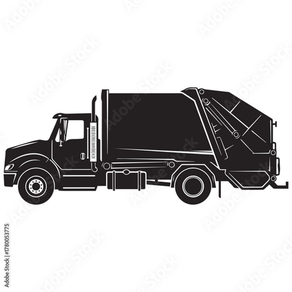 Fototapeta Black silhouette of a garbage truck with a lift mechanism
