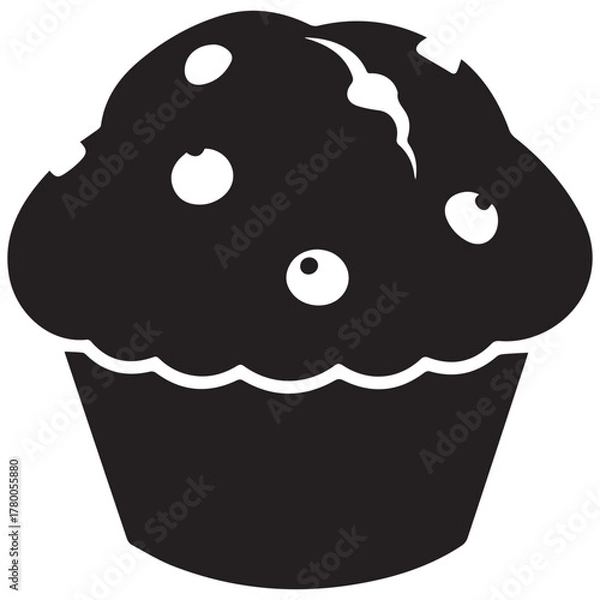 Fototapeta Simple black silhouette of a muffin with berries