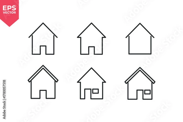 Fototapeta Set of line icons related to home, house, building, builds. Outline icons collection. Editable stroke. Vector illustration