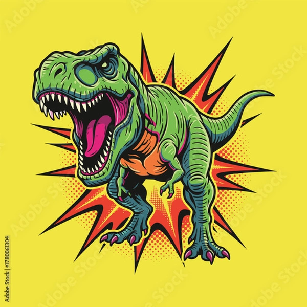 Fototapeta Neon Pop Art Style T-Rex Dinosaur Exploding with Color Illustration