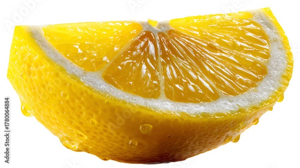 Obraz Zesty Lemon Slice: A vibrant, juicy lemon slice exudes freshness and tang, adorned with glistening droplets of morning dew. This close-up shot captures the citrus fruit's essence.