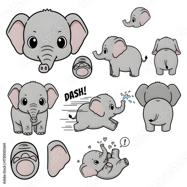 Fototapeta Set of cute elephant character. illustration design.