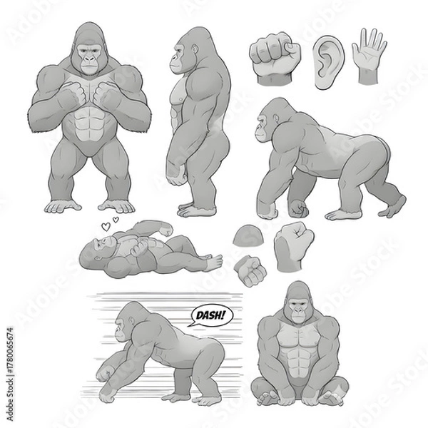 Fototapeta Set of gorilla character. illustration design.