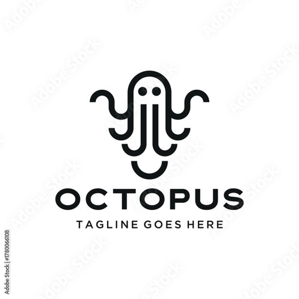 Fototapeta Modern Minimalist Octopus with modern line art style Eight Tentacles for marine seafood business logo design