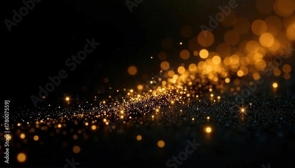 Obraz Golden glitter scattered across black, creating a sparkling effect , festive, gold, texture