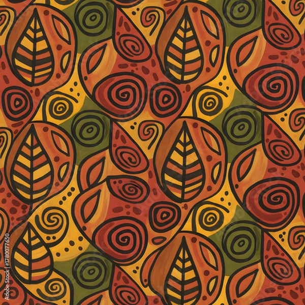 Fototapeta Autumnal leaf pattern with earthy color palette