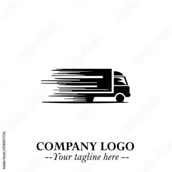 Obraz Truck Moving Fast Logo Symbol in Black on the White Background with Dynamic Transport Design