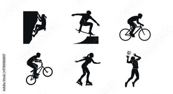 Obraz Dynamic sports silhouettes showcasing active lifestyles and fitness pursuits, perfect for athletic brands and promotional materials, scalable vector design