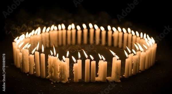 Obraz Group of candles forming circle in dark space