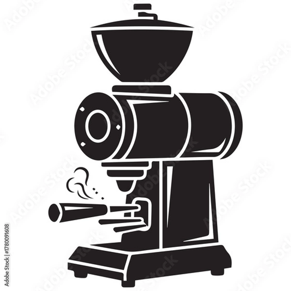 Fototapeta Vintage style coffee grinder with portafilter and steam