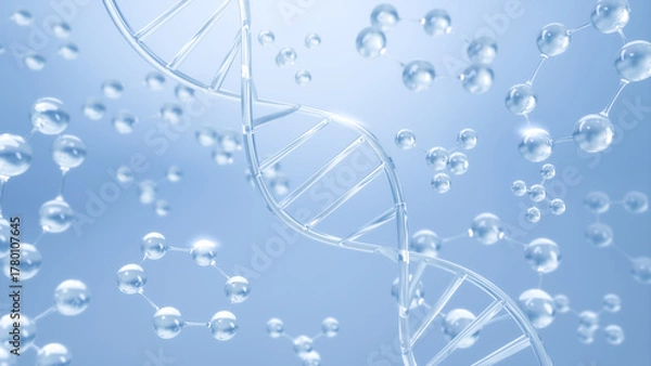 Fototapeta 3D rendering, DNA and molecular structure, Skin care cosmetic concept