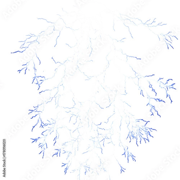 Fototapeta White lightning bolts with blue tips on black isolated on a transparent background