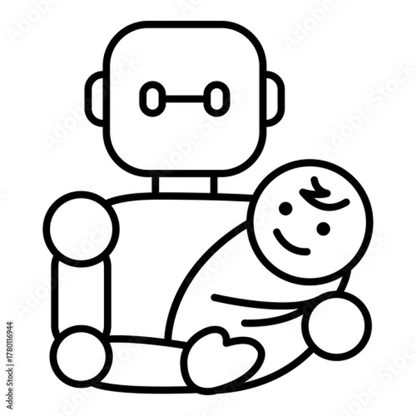 Fototapeta Babysitter Icon in the form of a Robot with AI in line style