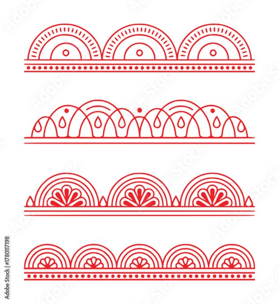 Obraz Collection of Four Red Decorative Borders with Geometric and Floral Motifs