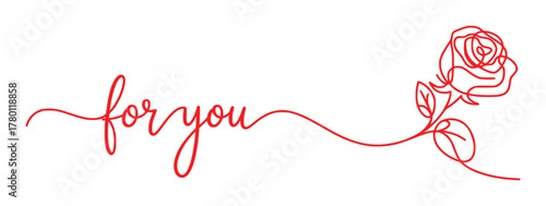 Obraz Elegant Red Line Art "For You" Text with a Single Rose Design