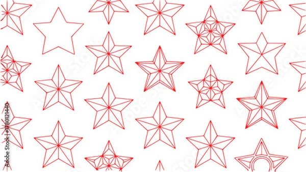 Obraz Seamless Pattern of Red Geometric Stars on a White Background
