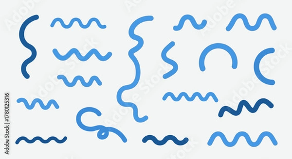 Fototapeta Playful Blue Water Waves A Collection of Wavy Line Icons for Creative Design