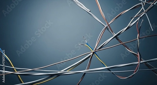 Fototapeta A tangle of tangled wires against a dark background.