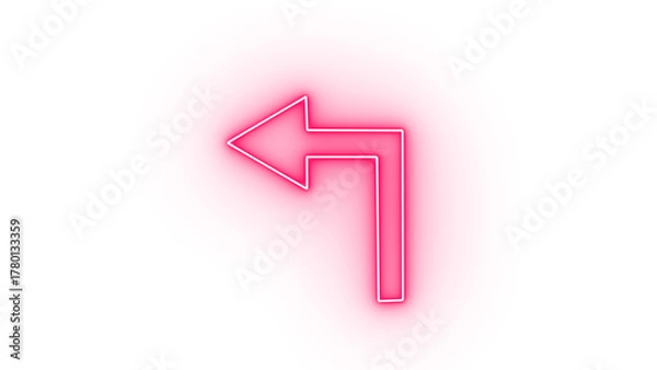 Fototapeta Abstract digital illustration of a white outlined left turn arrow symbol against a vibrant pink circular background with a dark red gradient and isolated on transparent background