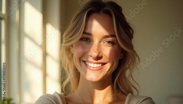 Fototapeta Natural Light Portrait — Serene Selfie with Warm Morning Glow