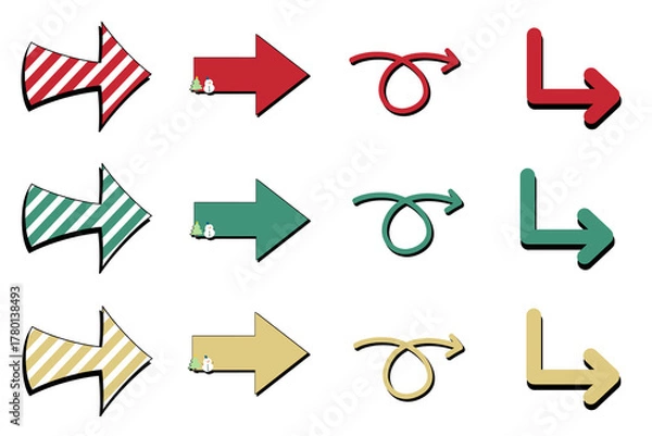 Obraz クリスマス、カートゥーンな漫画風矢印のイラストセット