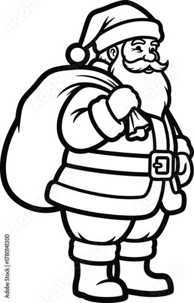 Obraz Jolly Santa Claus with Gift Sack Line Art