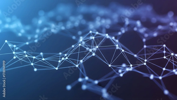 Fototapeta Fast turquoise neon data stream running through 3D geometric tunnels, showing real-time futuristic processing.