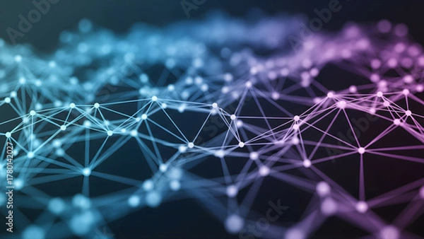 Fototapeta Fast turquoise neon data stream running through 3D geometric tunnels, showing real-time futuristic processing.