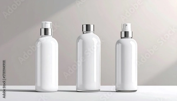 Fototapeta Minimalist Cosmetic Bottles Mockup for Branding and Product Presentation.