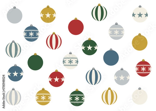 Obraz クリスマスツリーを飾るカラフルなオーナメントのセット