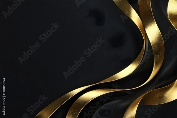 Obraz dark luxury background with flowing golden ribbons, premium aesthetic