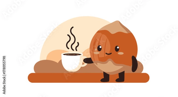 Obraz A Cheerful Hazelnut Character Enjoying Coffee, A Whimsical Illustration Design