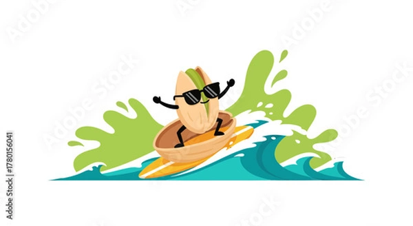 Obraz A Cheerful Pistachio Surfer Riding a Wave with Stylish Sunglasses in Summer
