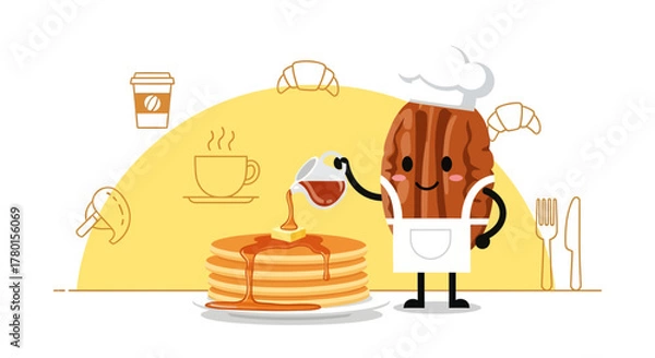 Obraz A Cheerful Nutty Character Preparing Delicious Pancakes For A Tasty Breakfast Treat