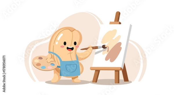 Obraz A Cheerful Peanut Artist Is Painting With A Palette On An Easel, Creating Artworks