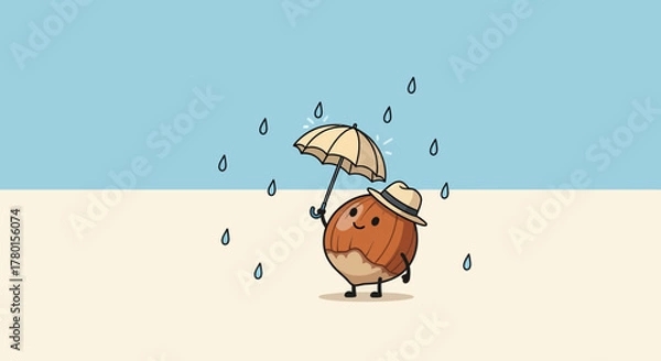 Obraz A Cheerful Nut Person Under A Charming Umbrella In The Gentle Rain Shower
