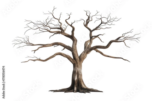 Fototapeta Bare tree isolated on transparent background, showcasing its intricate branch structure and stark silhouette, perfect for representing winter or natures dormancy