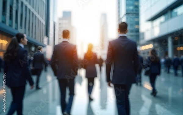 Fototapeta abstract motion blur image of business people crowd walking at corporate office in city downtown, business marketing, blurred background, business finance center concept. High quality. High quality