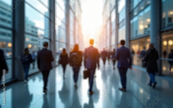 Fototapeta abstract motion blur image of business people crowd walking at corporate office in city downtown, business marketing, blurred background, business finance center concept. High quality. High quality