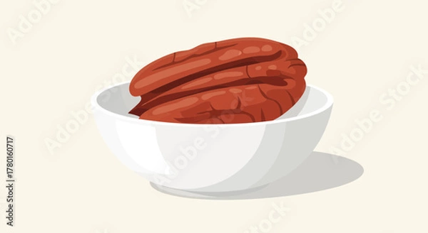 Obraz A Single Pecan Nut Inside A White Bowl, Depicting Simplicity And Natural Food