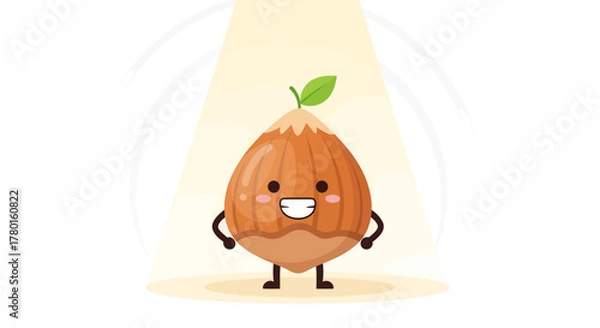 Obraz A Smiling Nut Character Under Spotlights, Cute Mascot Display, Natural Food Illustration
