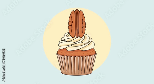 Obraz A Sweet Treat: Delightful Cupcake Featuring Pecan Nut and Creamy Frosting Presentation