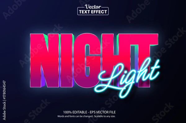 Fototapeta Glowing night Show neon light, Editable Graphic Style text effect