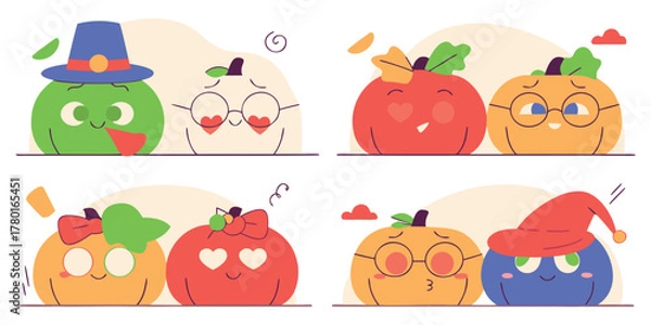 Obraz Cartoon Pumpkin Sticker Pack with Thick White Outline