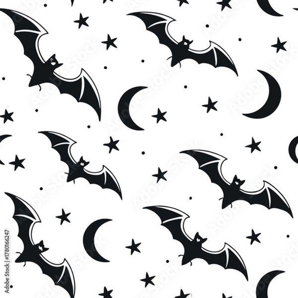 Fototapeta Seamless Pattern of Small Bat Silhouettes with Stars