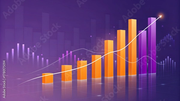 Obraz A financial stock market chart illustrating business growth and success on a vibrant red background