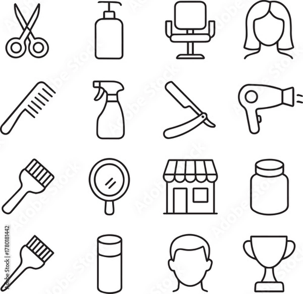 Fototapeta Vector monochrome line icon set about salon